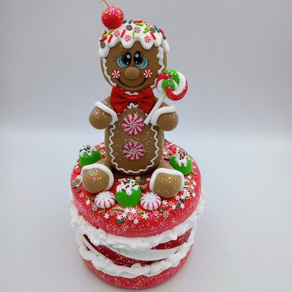 Gingerbread Christmas Centerpiece – Faux Cake Holiday Table Decor, Peppermint - Picture 6 of 6